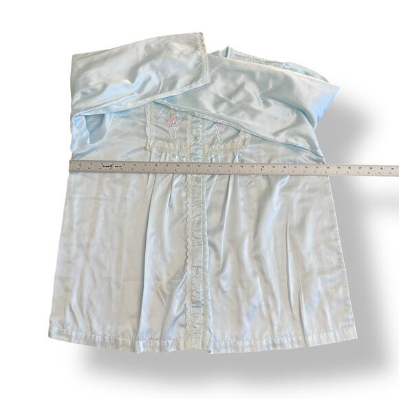 Vintage Barbizon Cuddleskin Pajama Set XL Blue Satin Lace Floral Embroidered‎ - Picture 4 of 16